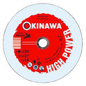 Диск абразивный отрезной по металлу, тип 41, 230х22х1,9 мм Okinawa HIGH POWER 2023-230-1,9-HP