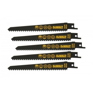 Полотно для сабельной пилы по дереву и пластику 152 мм, 6 TPI, HCS, 5 шт. DeWALT DT2362