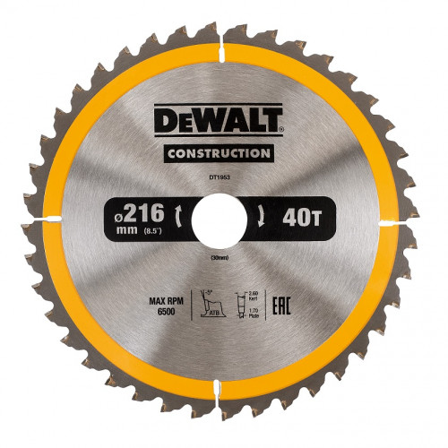 Диск пильный по дереву 216х30 мм 40 зубьев DeWALT DT1953