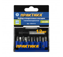 Набор бит "Профи" 12 шт PH 3 шт PZ 3 шт Torx 3 шт SL 2 шт x 25 мм держатель, кассета Практика 036-513